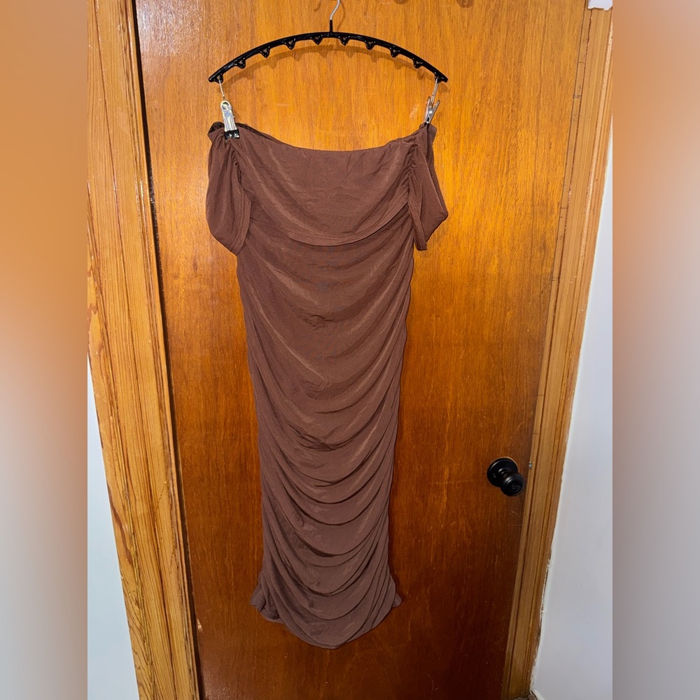 Elegant Brown Off-Shoulder Dress